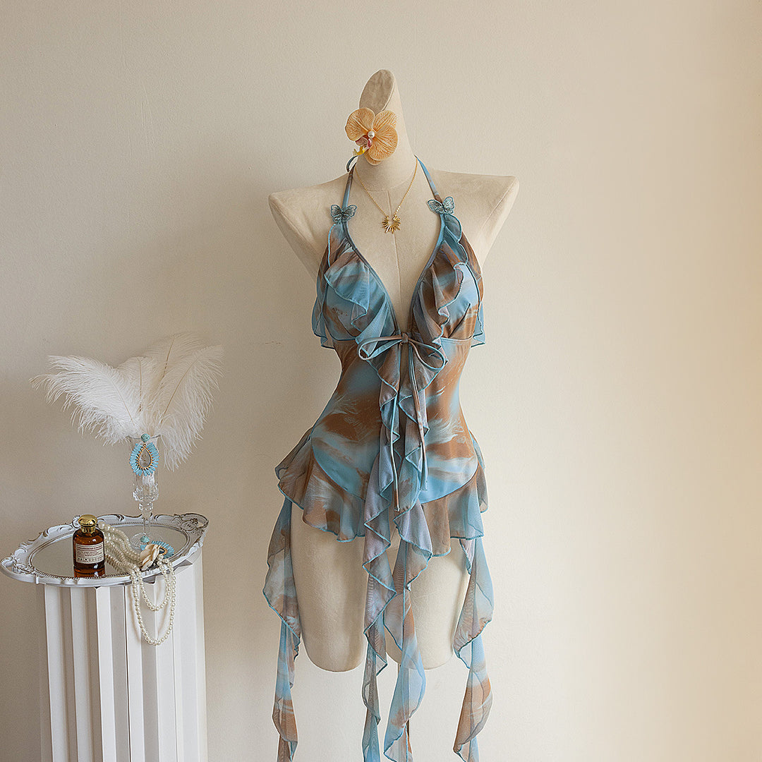 Damen Strandkleid mit transparenten Volants Echo Archiv