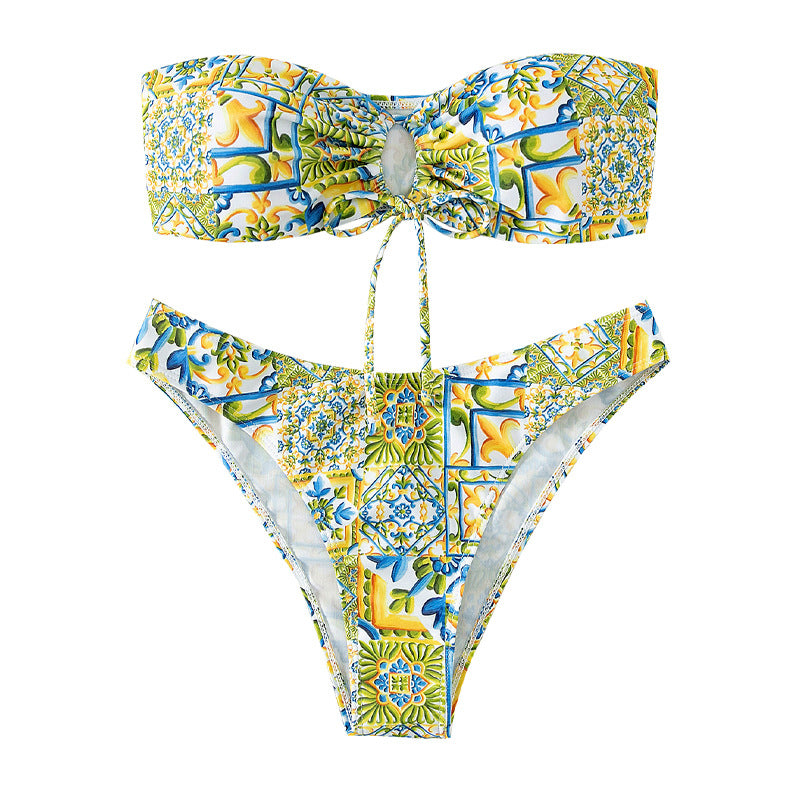 Damen Bandeau-Bikini mit raffiniertem Bindedetail und floralem Druck Echo Archiv