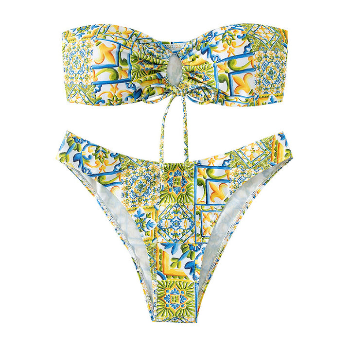 Damen Bandeau-Bikini mit raffiniertem Bindedetail und floralem Druck Echo Archiv