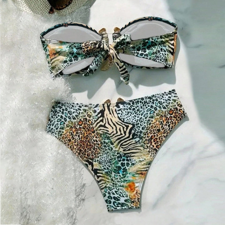Damen Bandeau-Bikini mit animalischem Muster und dekorativem Verschluss Echo Archiv