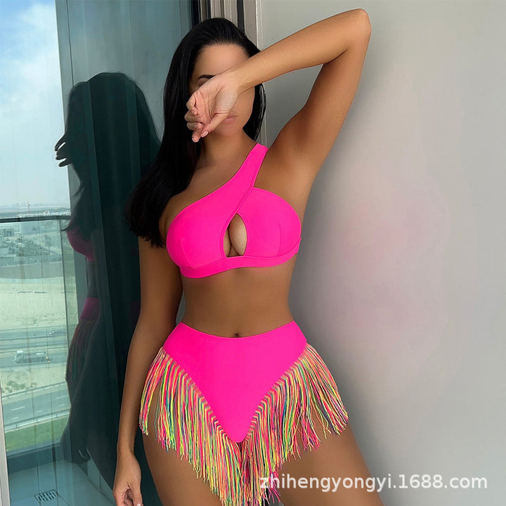 Damen Einseitiger Bikini mit fransigem Saum Echo Archiv