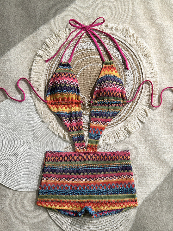 Damen Bunt gemusterter Bikini mit hochgeschnittenen Shorts Echo Archiv