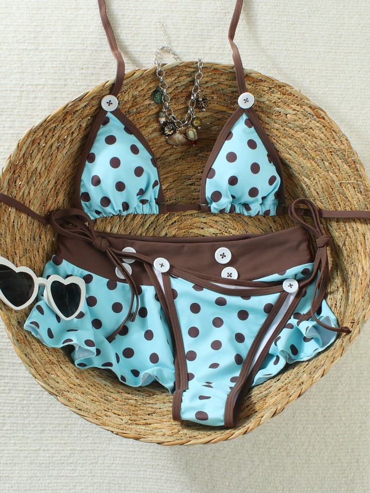 Damen Triangel-Bikini mit Rüschen und modischem Punkten-Design Echo Archiv