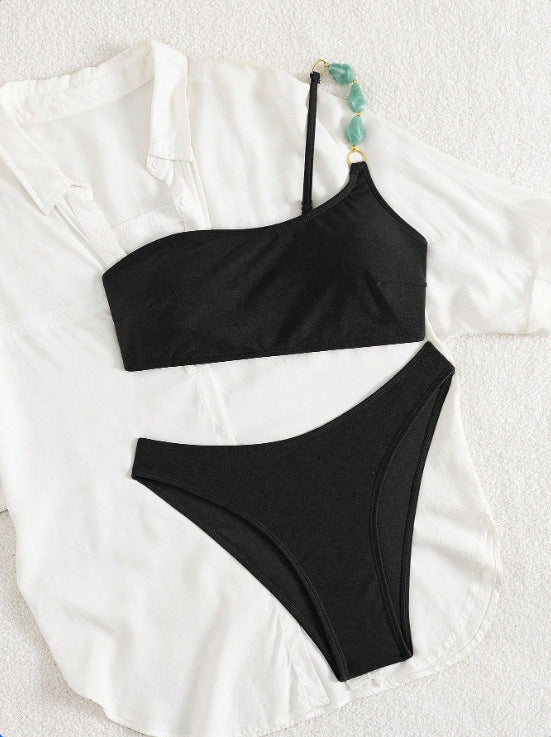 Damen One-Shoulder-Bikini-Set mit modischem Schmuckdetail Echo Archiv
