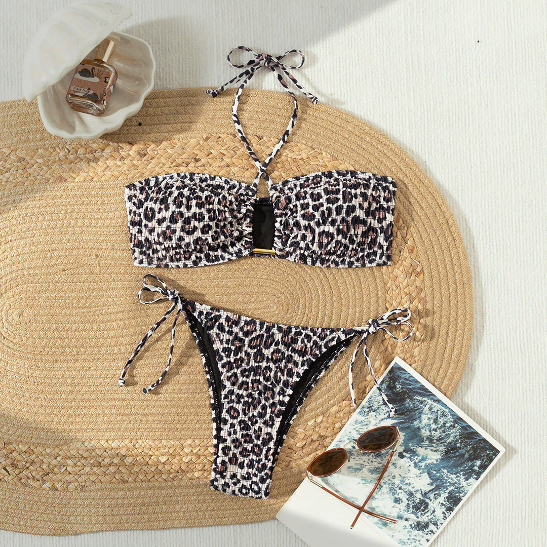 Damen Bandeau-Bikini mit stylischem Leo-Muster und verstellbaren Trägern Echo Archiv