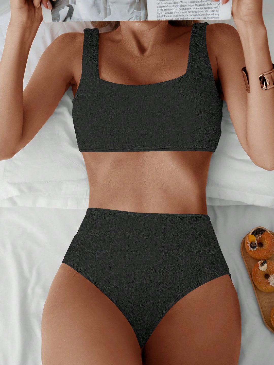 Damen Hochtailliertes Bikini-Set mit strukturiertem Oberteil Echo Archiv