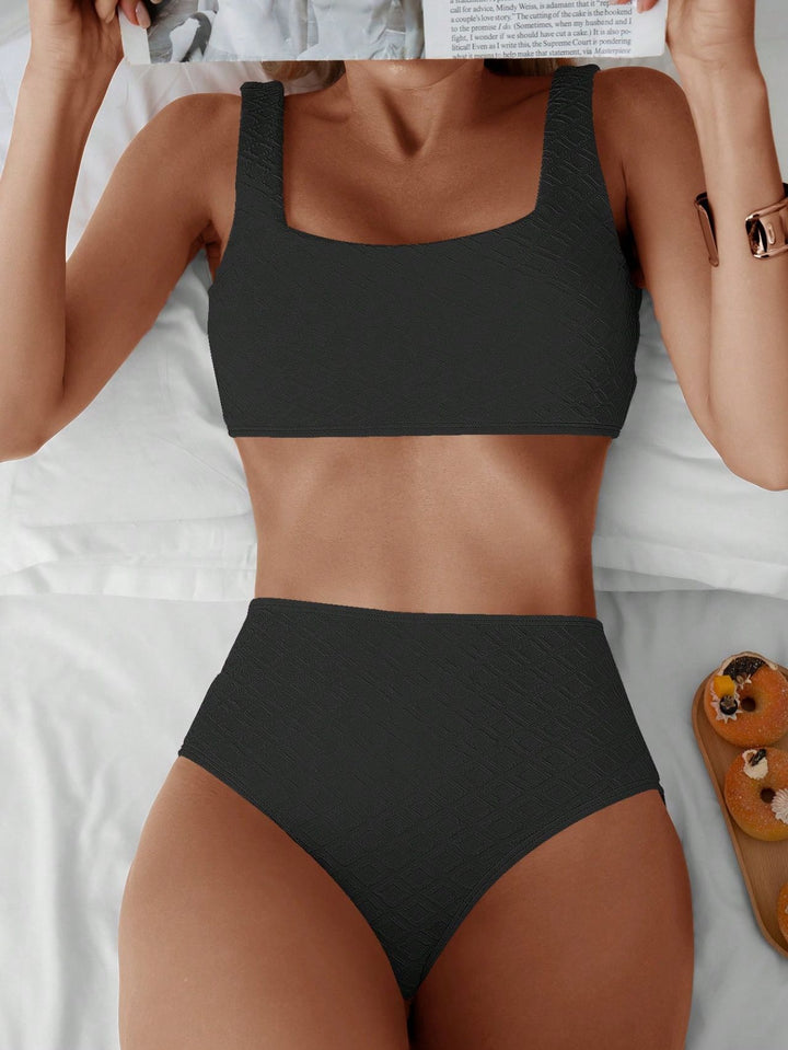 Damen Hochtailliertes Bikini-Set mit strukturiertem Oberteil Echo Archiv