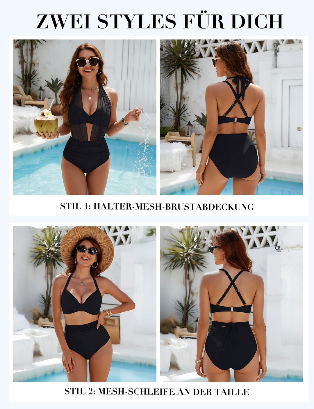 Damen Eleganter Badeanzug mit transparenter Plissee-Optik Echo Archiv