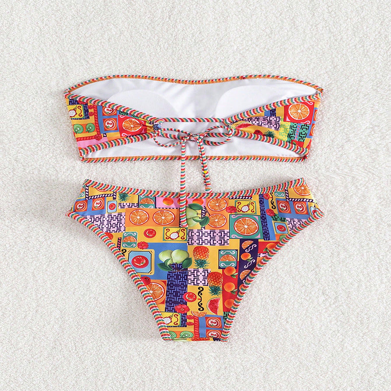 Damen Bandeau-Bikini mit buntem Fruchtmuster Echo Archiv