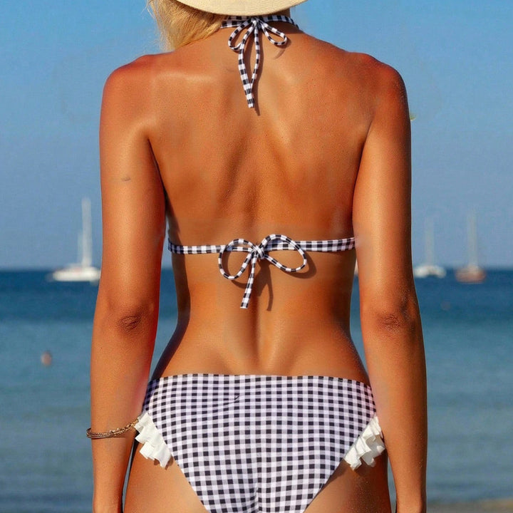 Damen Triangel-Bikini mit Rüschendetails und kariertem Design Echo Archiv