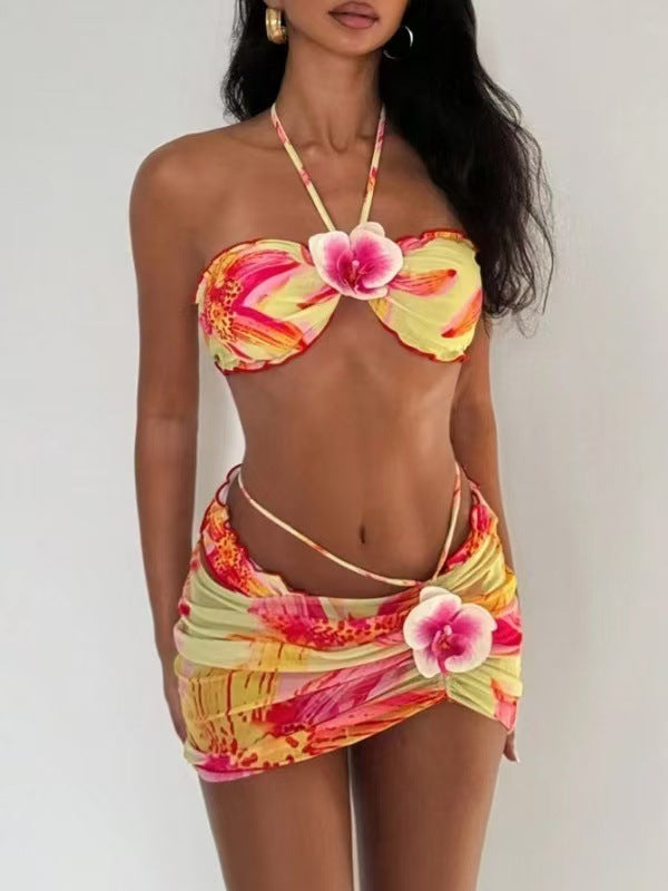Damen Bandeau-Bikini mit verziertem Rock Echo Archiv
