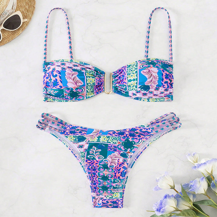 Damen Bandeau-Bikini mit raffinierten Rüschendetails und elegantem Muster Echo Archiv
