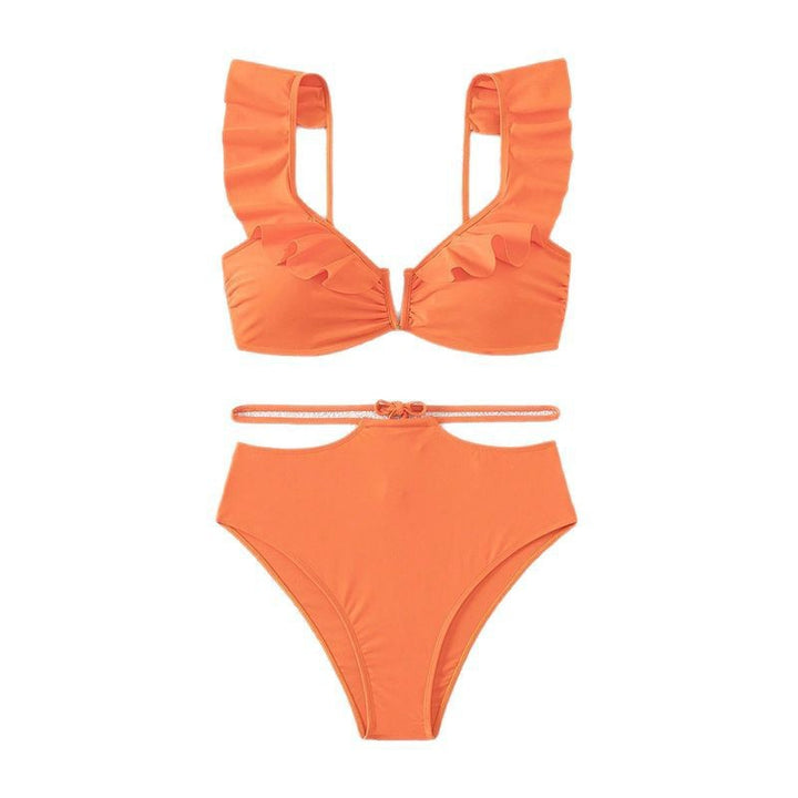 Damen Bikiniset mit voluminösen Rüschendetails und hohem Taillenschnitt Echo Archiv