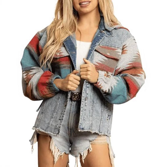 Dame Denimjacka i avslappnad Boho-stil med huva Eva Jonsson