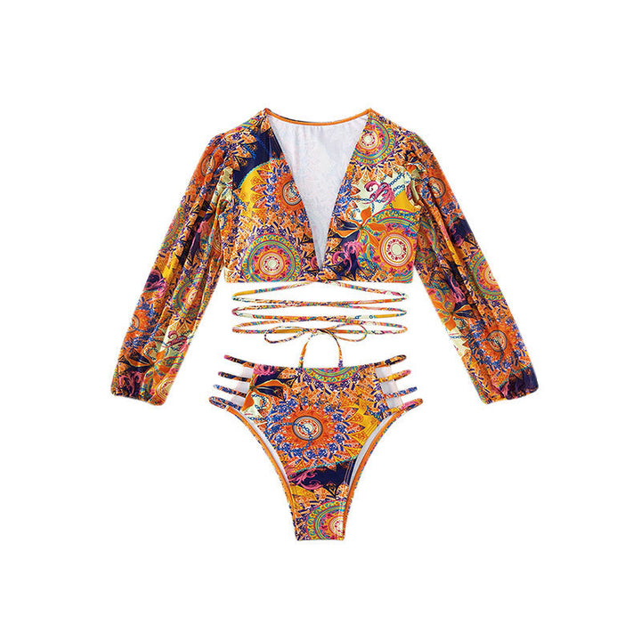 Damen Bunte Bikini mit Langarm-Oberteil und Schnürung Echo Archiv