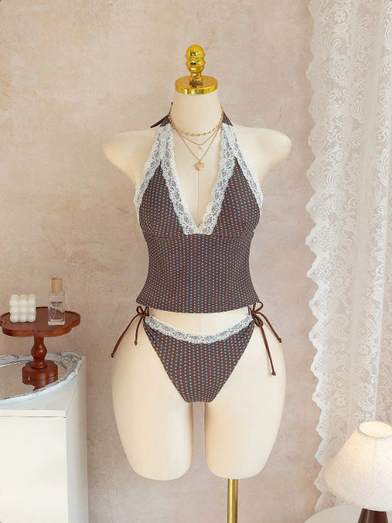 Damen Halter-Kini-Set mit Spitzenakzenten Echo Archiv