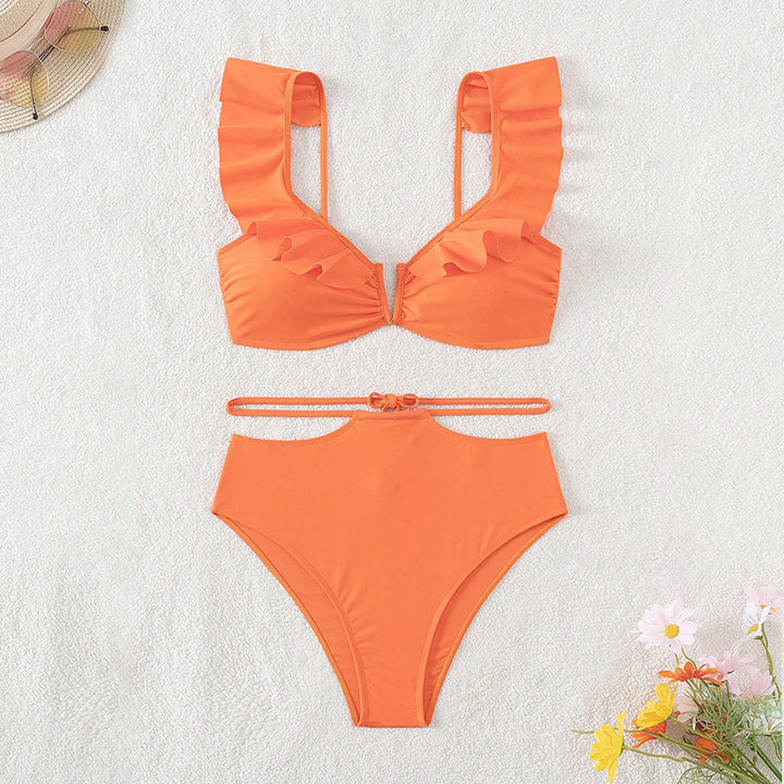 Damen Bikiniset mit voluminösen Rüschendetails und hohem Taillenschnitt Echo Archiv