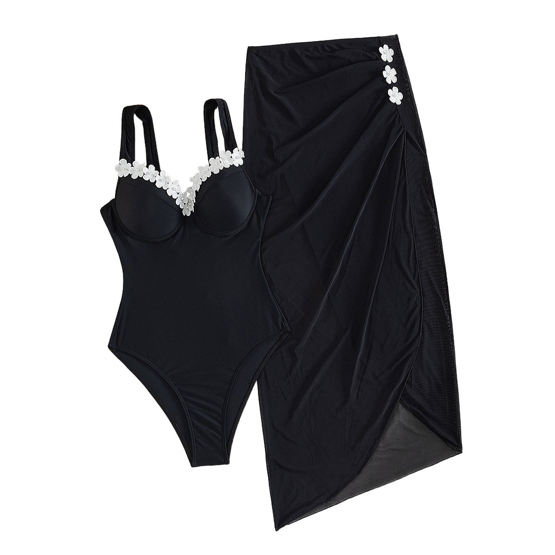 Damen Eleganter Einteiler Badeanzug mit transparentem Rock Echo Archiv