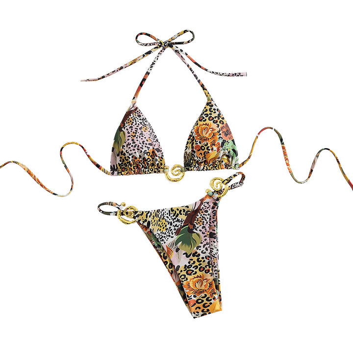Damen Triangel-Bikini mit eleganten Gold-Details und farbenfrohem Blumendruck Echo Archiv