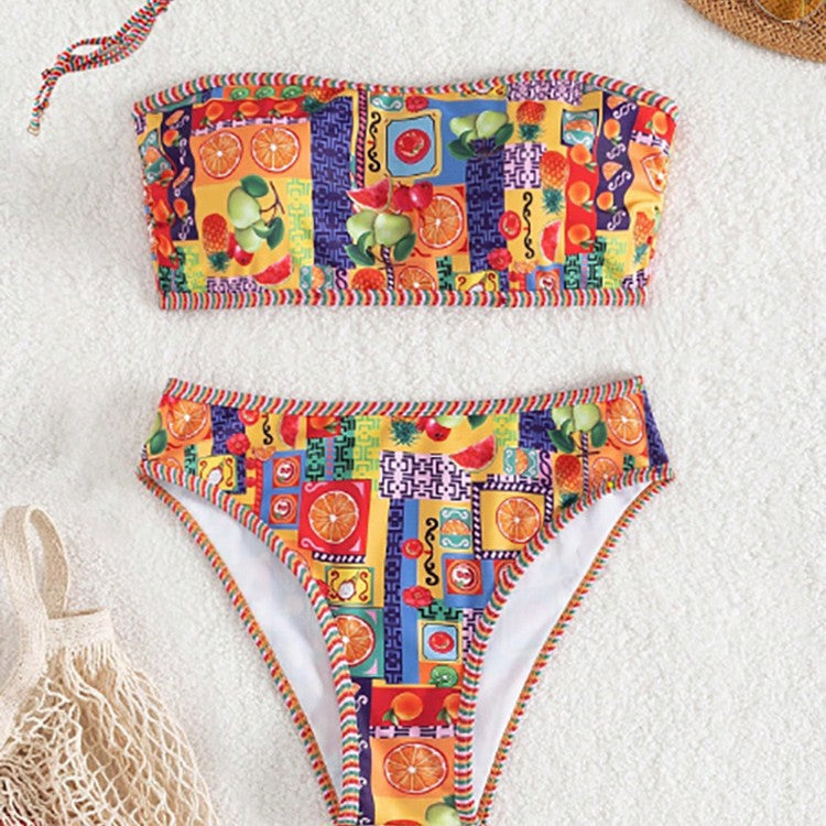 Damen Bandeau-Bikini mit buntem Fruchtmuster Echo Archiv