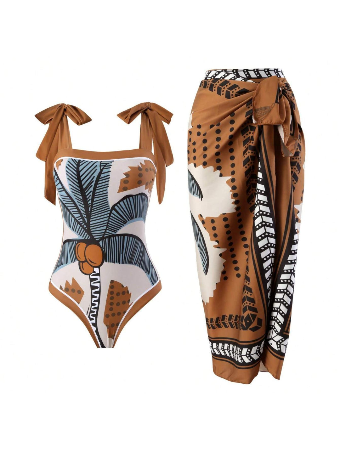 Damen Eleganter Badesuit mit floralen Akzenten und modischem Wickelrock Echo Archiv