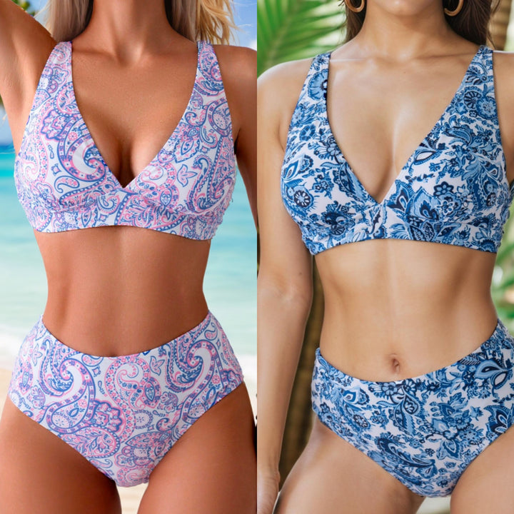 Damen Hochtailliertes Bikini-Set mit modischem Paisleymuster Echo Archiv