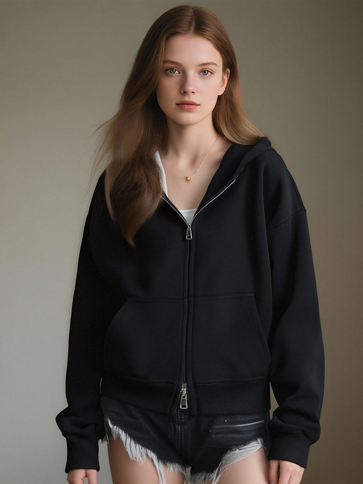 Kvinnors avslappnade kort hoodie med dragkedja och vida ärmar Eva Jonsson