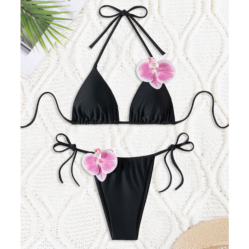 Damen Triangel-Bikini mit dekorativen Orchideen-Details Echo Archiv