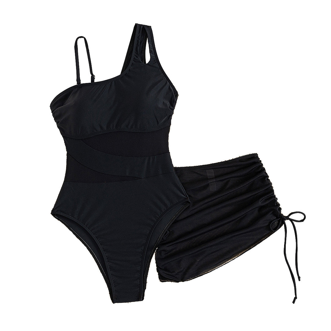 Damen Eleganter Badeanzug mit asymmetrischem Design und praktischer Wickelrock Echo Archiv