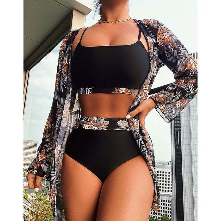 Damen Bikini-Set mit floralem Kimono und hochtailliertem Unterteil Echo Archiv