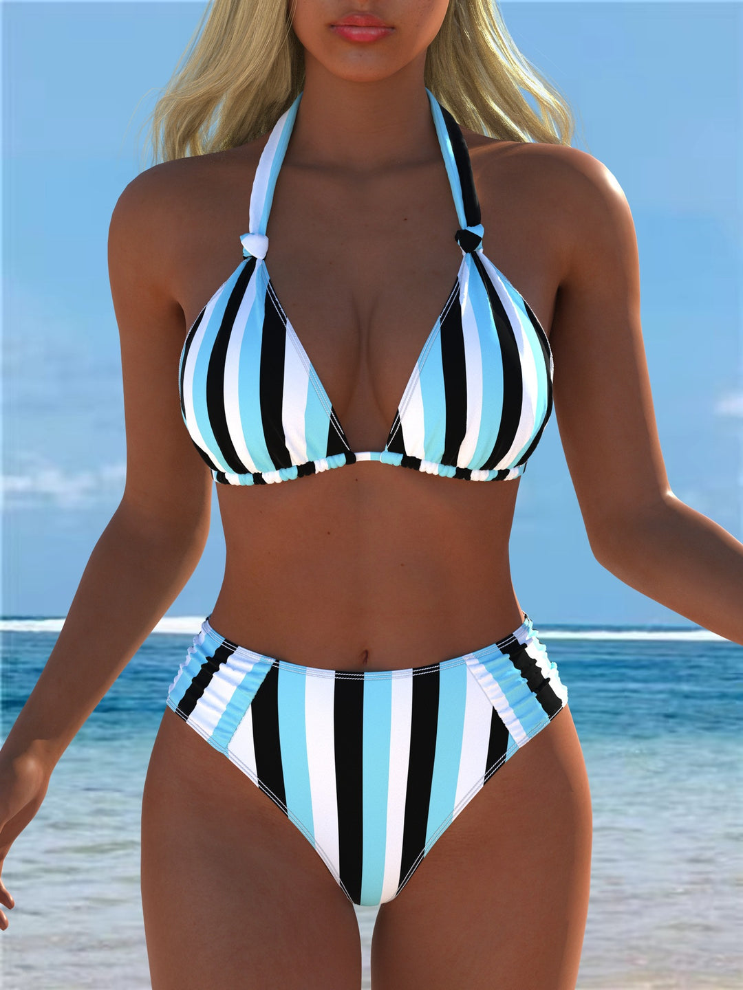 Damen Triangel-Bikini mit hohem Bund und patriotischem Sternen-Muster Echo Archiv