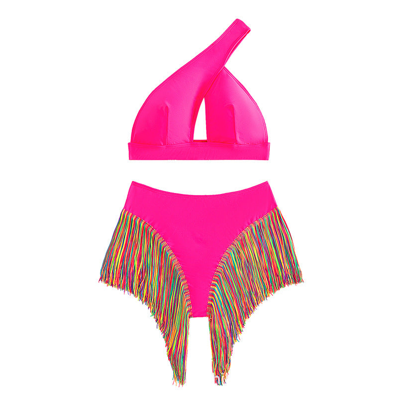 Damen Einseitiger Bikini mit fransigem Saum Echo Archiv