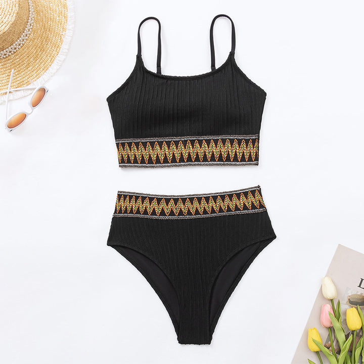 Damen Bikini-Set mit eleganter Rippstruktur und kontrastierenden Bordüren Echo Archiv