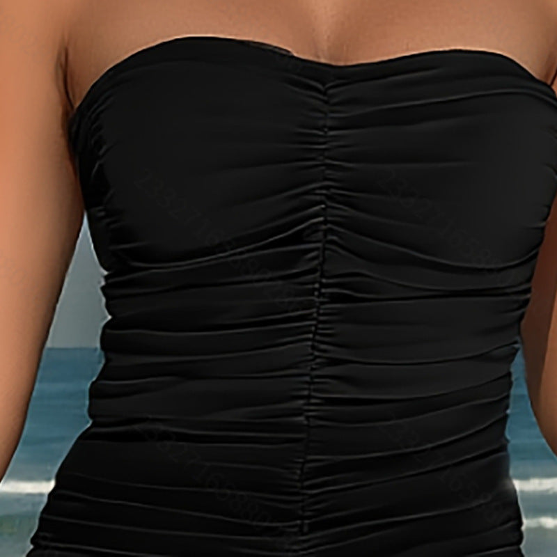 Damen Bandeau Tankini mit raffiniertem Falten-Design und Palmenmotiv Echo Archiv