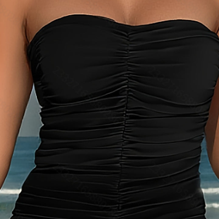 Damen Bandeau Tankini mit raffiniertem Falten-Design und Palmenmotiv Echo Archiv