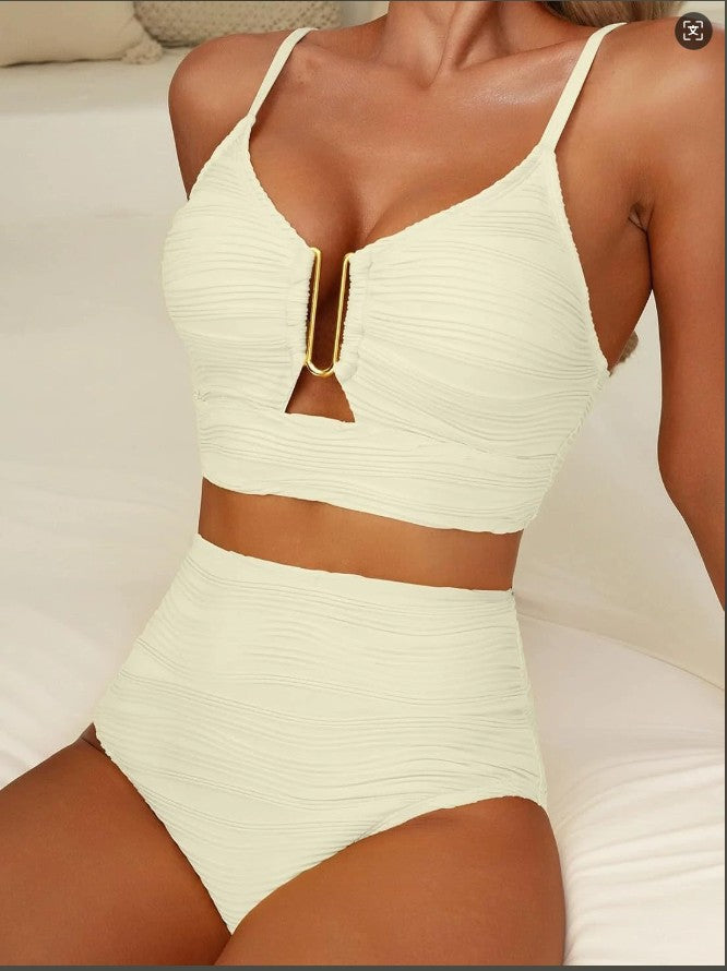 Damen Hoher Bund Bikini mit dekorativem Schlitz Echo Archiv