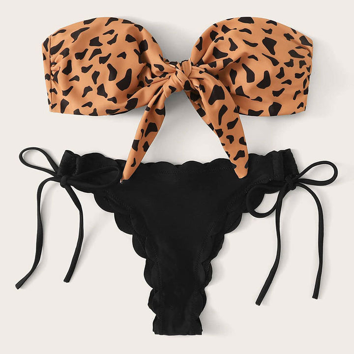 Damen Bandeau-Bikini mit modischem Tiermotiv und Bindedetails Echo Archiv