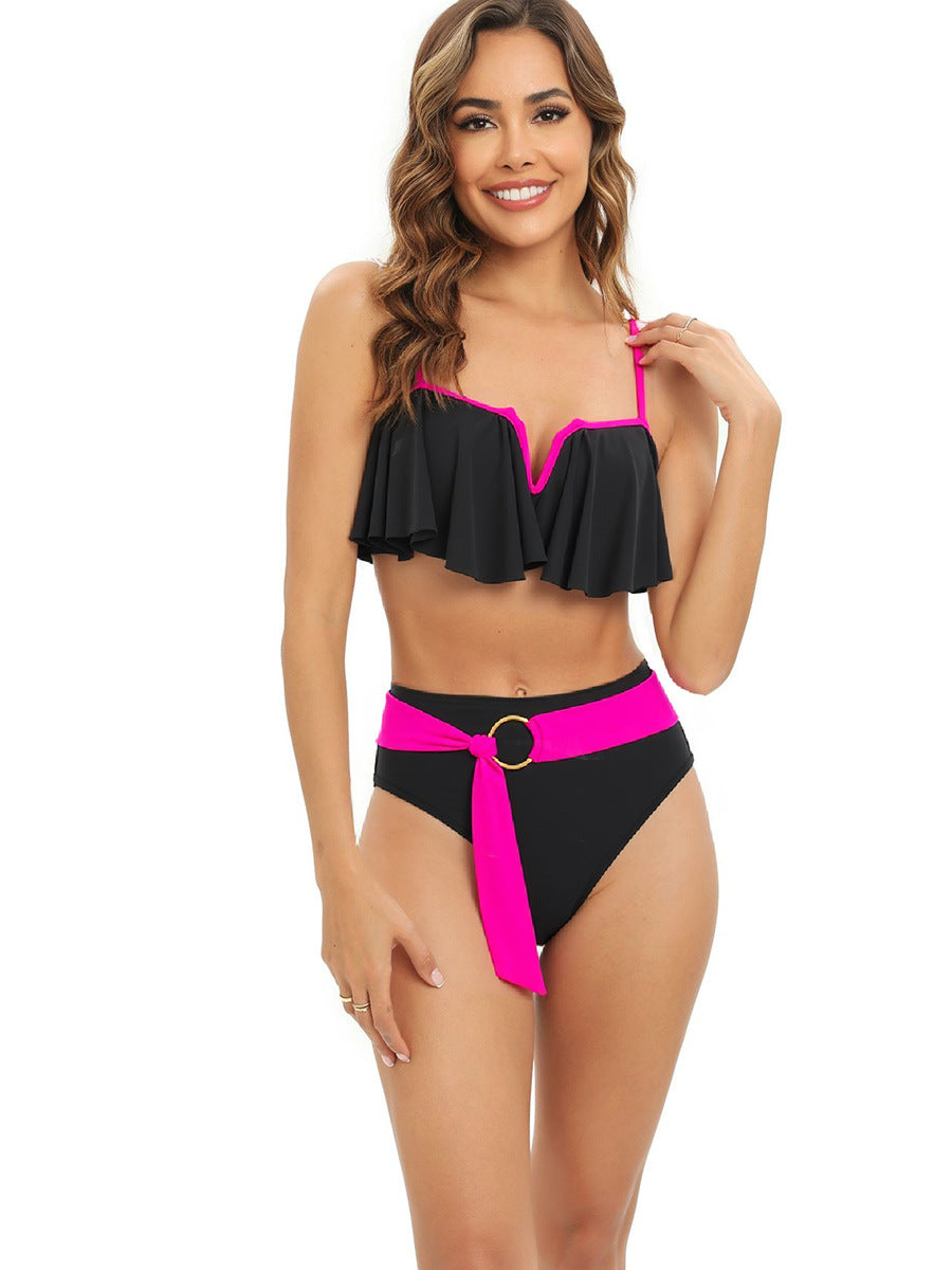 Damen Bikini-Set mit modischer Rüsche und elegantem Gürtel Echo Archiv