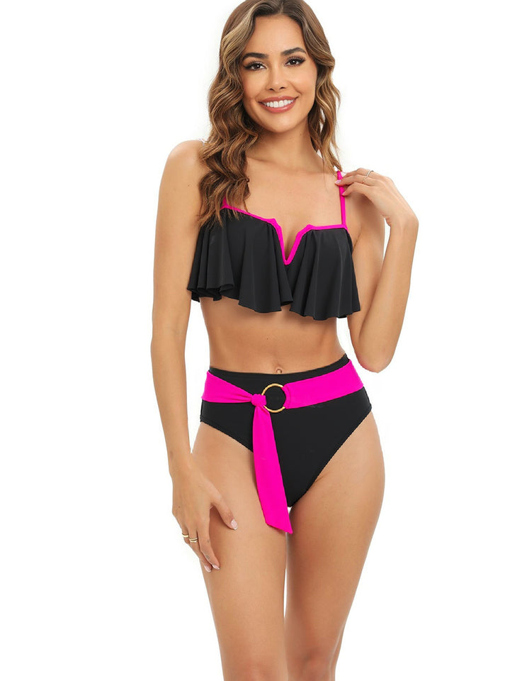 Damen Bikini-Set mit modischer Rüsche und elegantem Gürtel Echo Archiv