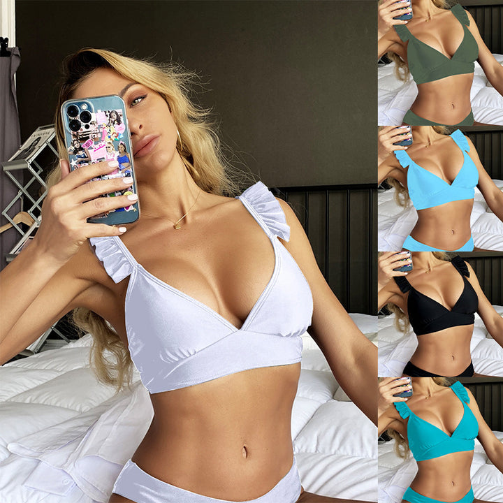 Dame triangel-bikiniöverdel med lekfulla volanger-Eva Jonsson