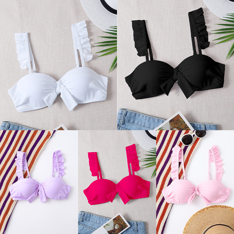 Damen Bikini-Oberteil mit gefransten Trägern und Knoten-Detail Echo Archiv