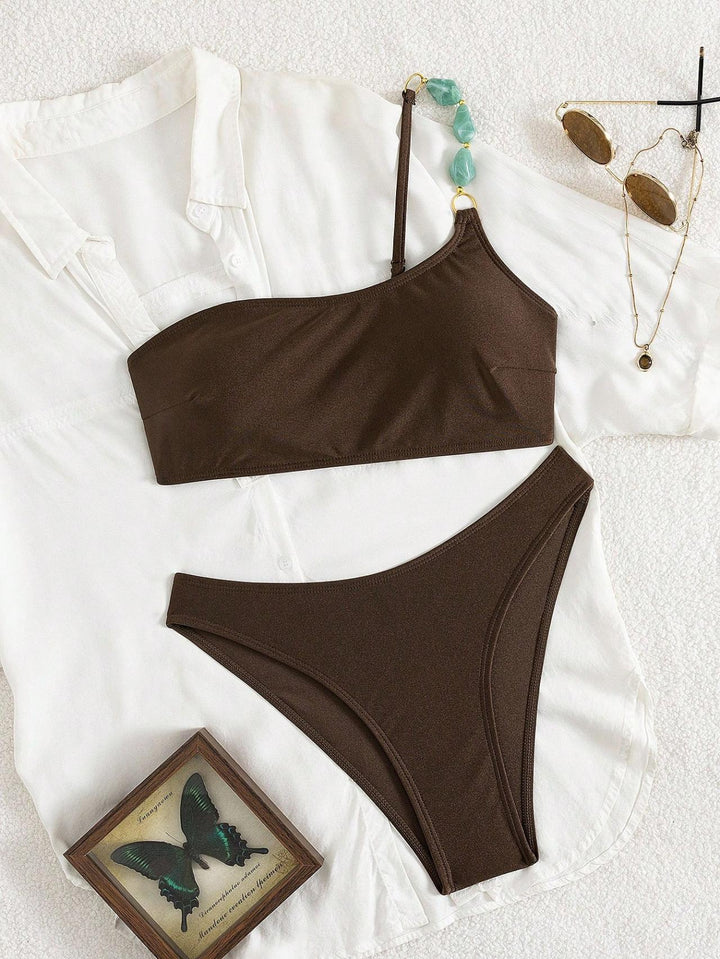 Damen One-Shoulder-Bikini-Set mit modischem Schmuckdetail Echo Archiv