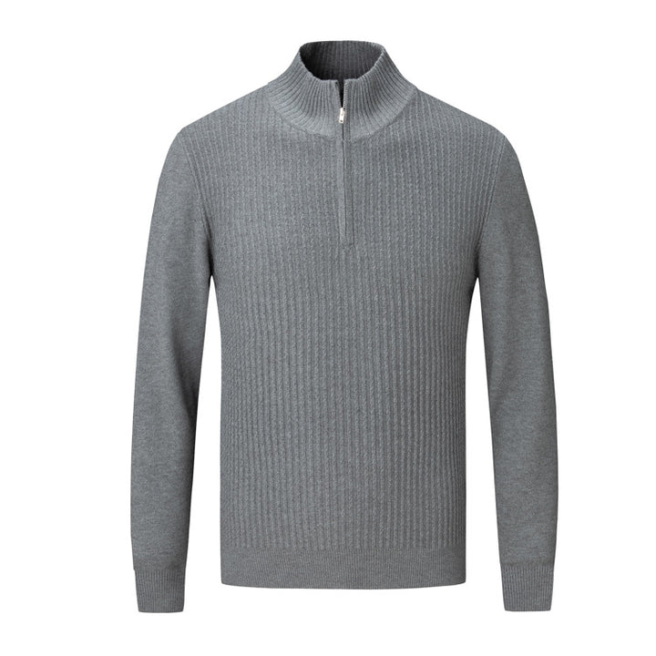 Herren stickad tröja med modern ståkrage och fint ribbad design Eva Jonsson