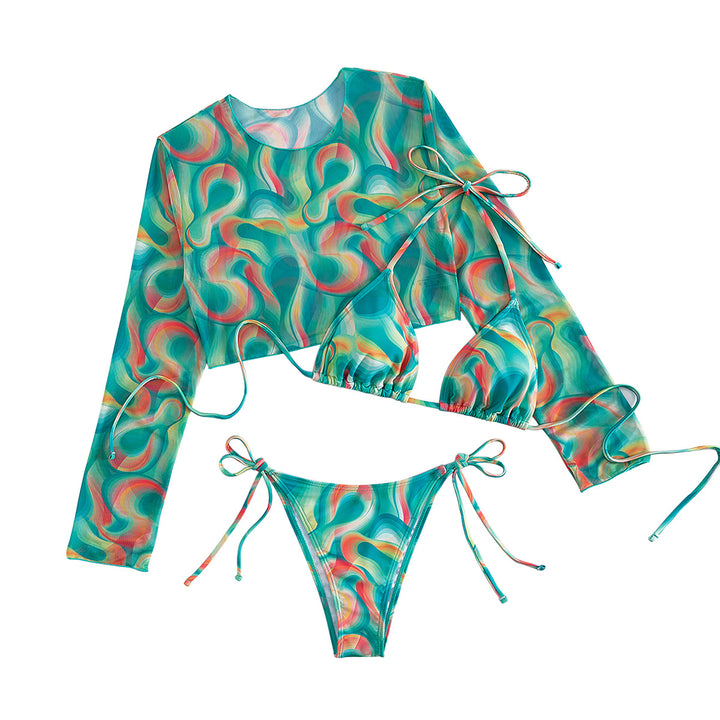 Damen Bikini-Set mit langärmligem Oberteil und verspielten Bindebändern Echo Archiv