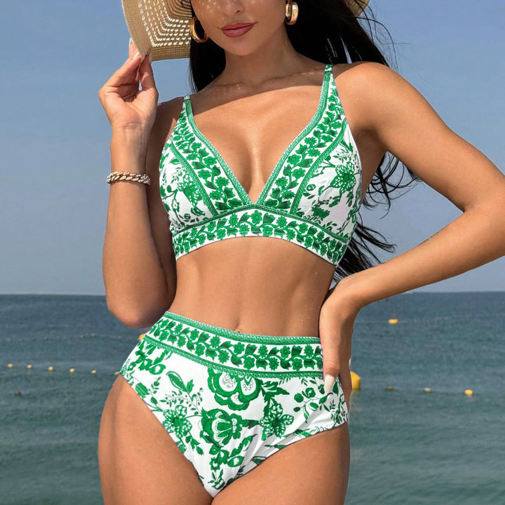 Damen Hochtaillierter Bikini mit floralem Muster Echo Archiv