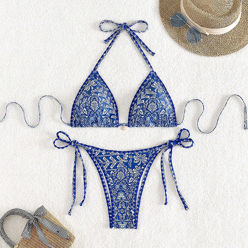 Dame Triangel-Bikini med blommotiv Mirla-Eva Jonsson
