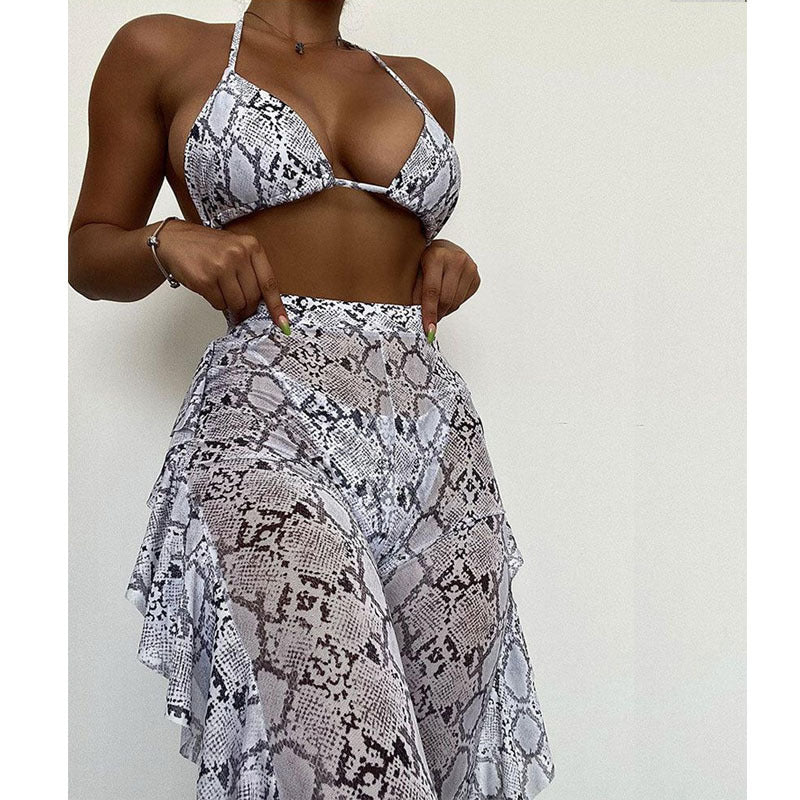 Damen Bikini-Set mit raffiniertem Schlangenmotiv und schwingendem Rock Echo Archiv