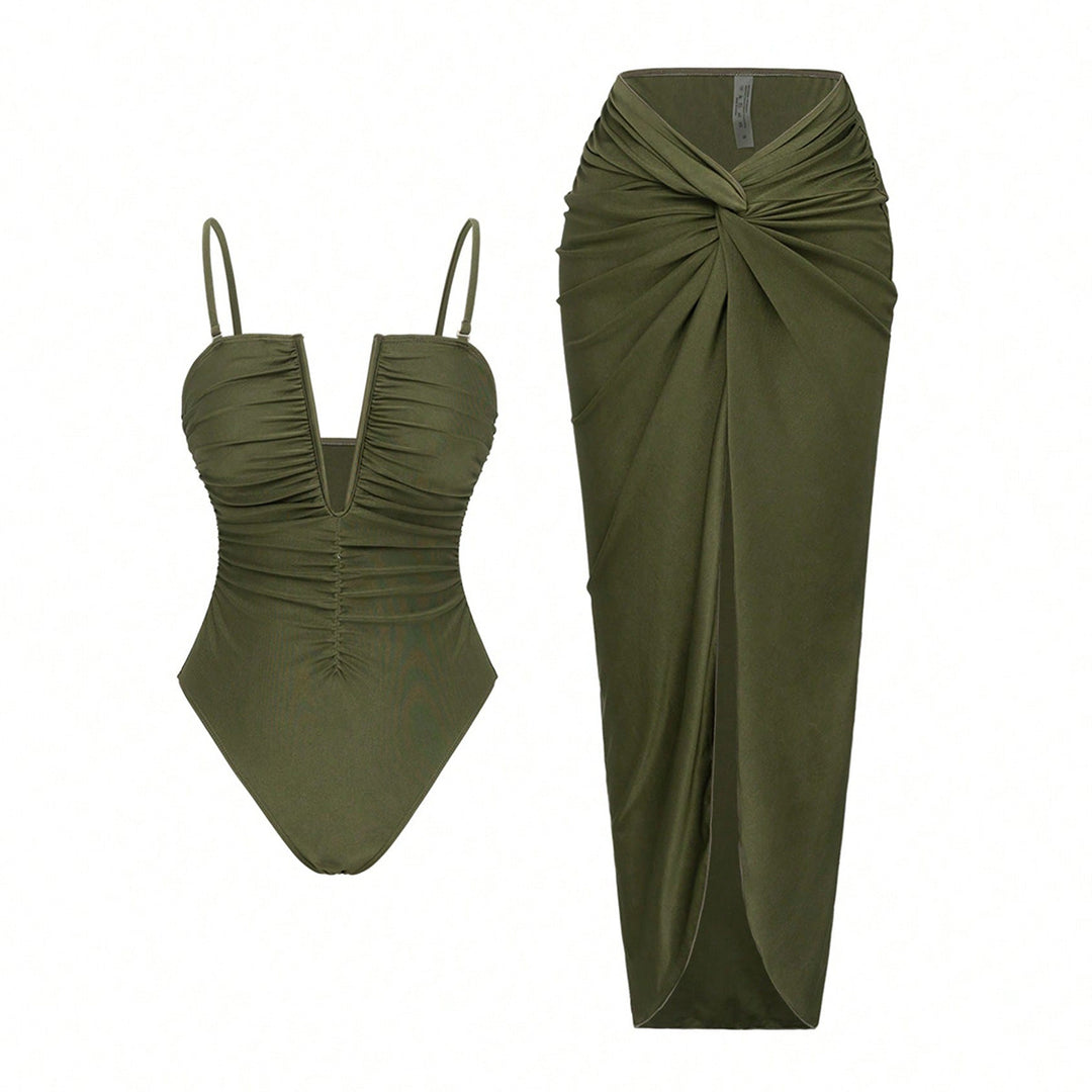 Damen One-Piece Badeanzug mit elegantem Wickelrock Echo Archiv