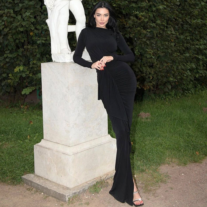 Damer Elegant långärmad omlottklänning med volangdetaljer och sidoklyfta Eva Jonsson-Eva Jonsson