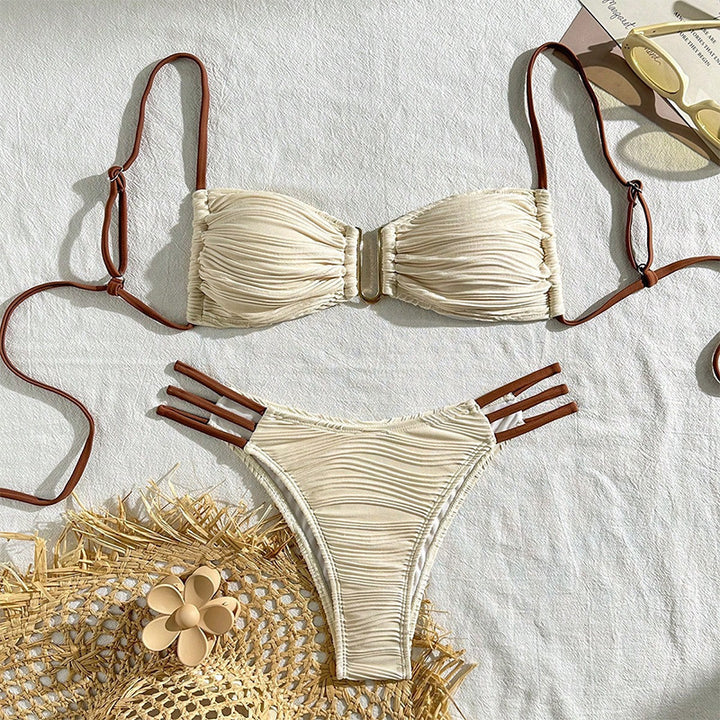 Damen Bandeau-Bikini mit Raffung und hohen Beinausschnitten Echo Archiv
